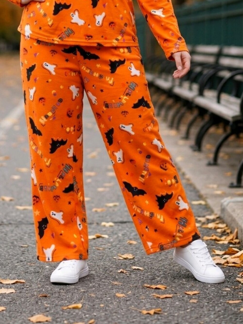 0459 Women's Halloween Print Orange Pajama Pants
